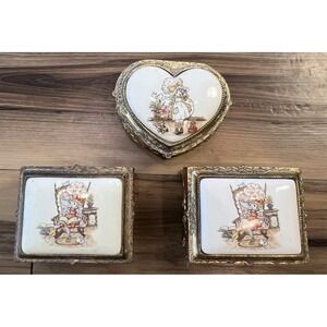 Vintage Holly Hobbie American Greetings Trinket Boxes Lot 3 Porcelain Lid Japan